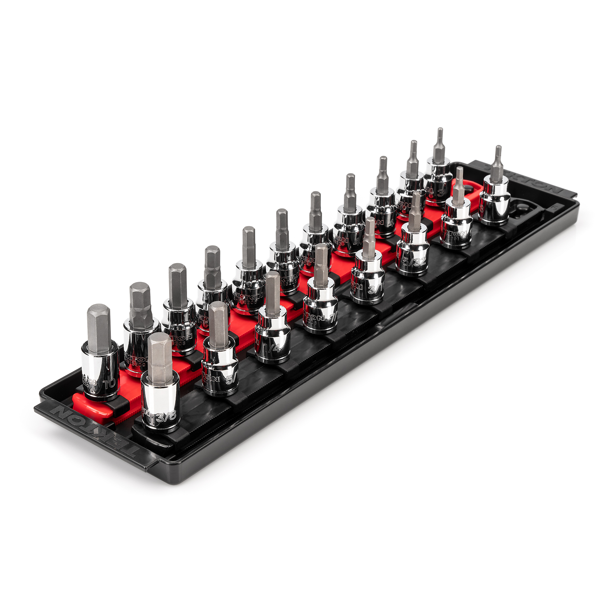 TEKTON 3/8 in Drive Hex Bit Socket Set with Rails and Tray, 19-Piece (1/8 - 3/8 in., 3 - 10 mm) | SHB91202